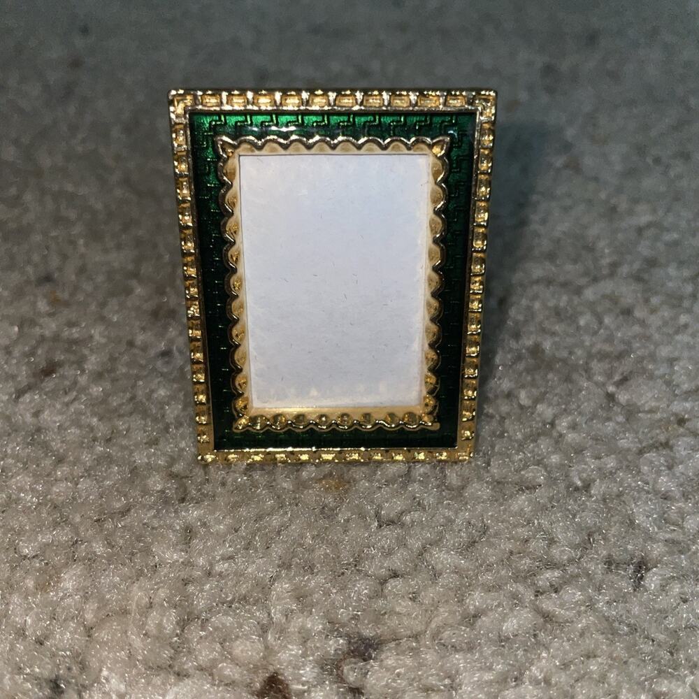 Miniature Photo Frame One Emerald Green Gold Frame 2” X 1.5”